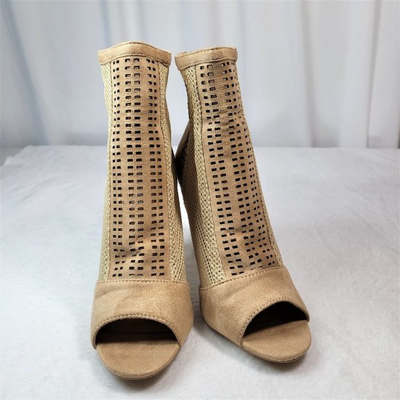 * Cape Robbin Nude Ankle Boots 5" Heel Weave Fabric Peep Toe - Picture 2 of 10